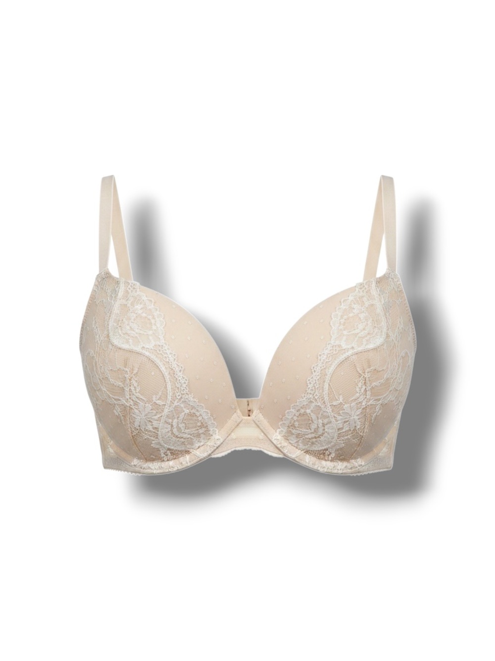 Victoria’s Secret Dream Angels Lace Covered Push-up Bra Plunge Demi Ivory 38C